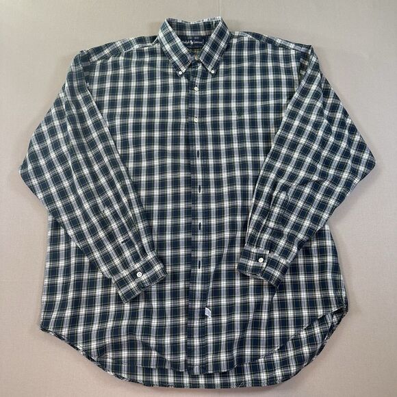 Ralph Lauren Blue Green Plaid Soft Cotton Button-Down Dress Shirt - Men's XL - Picture 1 of 6